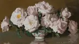 Alan Douglas Baker, Pink Roses in Bowl, Oil on Board