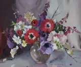 Alan Douglas Baker, Anemones and Mixed Flowers, Oil on Board