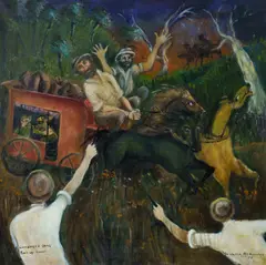 Yvonne Atkinson, Frank Gardners's gang Bail up coach, 1975, Oil on Canvas