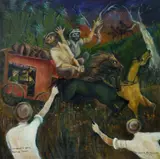 Yvonne Atkinson, Frank Gardners's gang Bail up coach, 1975, Oil on Canvas
