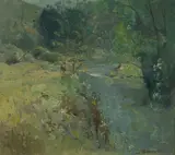Lance Solomon, Bush Scene with Stream and Figures
