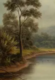 Valentine Delawarr, River Scene, Oil on Board
