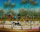 Max Mannix, Sprinters, Oil on Canvas on Board