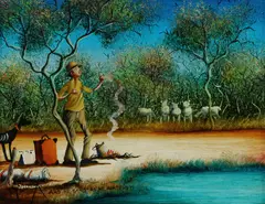 Max Mannix, And He Sang As He Watched, Oil on Canvas on Board
