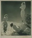 Norman Lindsay, The Pool (1934), Pencil signature and numbering have been reinforced by a later hand