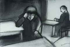 Robert Dickerson, Interior with Figures, Charcoal