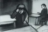Robert Dickerson, Interior with Figures, Charcoal