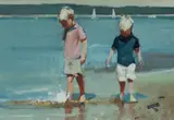 Paul Rafferty, Boys on the Beach, Oil on Board