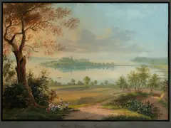 Emanuel Labhardt, Insel Meinau in Boden See'. Island in Lake Constance, Gouache