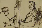 William Orpen, Self Portrait with a Sitter, Pen & Ink