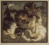 Norbertine Bresslern-Roth, Kittens Playing, Linocut