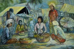 Mohamed Zain Idris, Fruit Sellers, Oil on Canvas