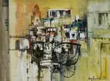 Horse and Cart in City Street by Cesar Buenaventura, 1997, Oil on Canvas, sold Jul 2024