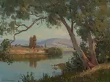 Erik Langker, River Scene, NSW, Oil on Board