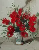 Alan Douglas Baker, Grevilleas and Bottlebrush, Oil on Board
