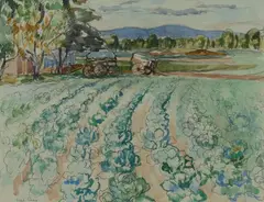Sybil Craig, Market Garden with Carts, c.1940s, W/Clr & Pencil