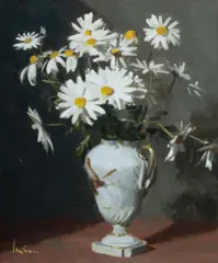 Daisies in a Porcelain Urn by Graeme Inson, Oil on Canvas on Board, sold Jul 2024