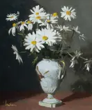 Graeme Inson, Daisies in a Porcelain Urn, Oil on Canvas on Board