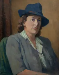 Antonio Dattilo Rubbo, Woman in Blue Hat, Oil on Canvas