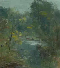 River Winding Through The Bush by Lance Solomon, Oil on Canvas on Board, sold Jul 2024