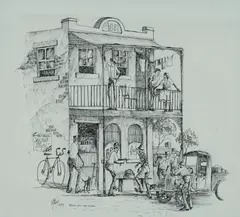 Down at the Local by Max Mannix, 1979, Pen & Ink, sold Jul 2024