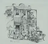 Max Mannix, Down at the Local, 1979, Pen & Ink