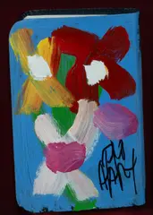 Flowers by Pro Hart, Oil on Bible Cover, sold Jul 2024