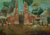 Cedric Flower, Temple Entrance (possibly Bali), Oil on Board