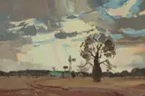 Alan Douglas Baker, Queensland Bottle Tree (Ravensbourne, Blackall), Oil on Board
