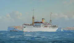 John Charles Allcot, MS Maetsuycker in Sydney Harbour, 1938, Gouache