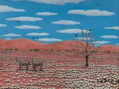 Hugh Schulz, Red Sand Country, 1982, Oil on Canvas Board