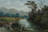 Charles Frederick Gerrard, River Scene with Sheep Grazing, Oil on Board