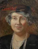 Nancy Kilgour, Lady in Hat with Pearl Necklace, Oil on Linen
