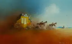 Robert David Pope, Cobb & Co Stagecoach, 1982, Oil on Canvas
