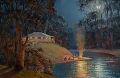 Coc Around the Fire by John Bradley, 2009, Oil on Canvas on Board, sold Jul 2024
