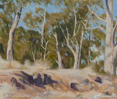 Brian Blanchard, Trees and Rough Ground, Oil on Board