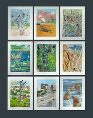 Sally Robinson, (9), Complete set of 9 screenprints, each individually signed and titled: 'Ocean', 'City', 'Suburb', 'Mountain', 'Rainforest', 'Wetland', 'Mangrove', 'Grassland', and 'Desert'