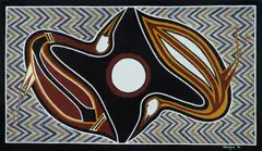Gayntjurr (Bower Bird) by Bruce Mantu Wangurra, 1990, Acrylic on Canvas, sold Jul 2024
