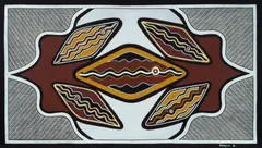 Dhalimbu (Clam Shells) by Bruce Mantu Wangurra, 1990, Acrylic on Canvas, sold Jul 2024