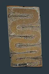 Gunungu - Black Headed Python by George Milpurrurru, Natural Earth Pigments on Bark, sold Jul 2024
