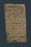 George Milpurrurru, Gunungu - Black Headed Python, Natural Earth Pigments on Bark