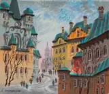 Anatole Krasnyansky, Eastern European Town View, Hand Embellished Serigraph on Linen 42/150