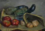 Giulio Ghelarducci, Still Life with Fruit and Vegetables, Oil on Board