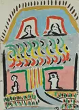 Malcolm de Chazal, Building with Figures, Gouache