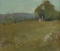 Sydney Long, Mother and Child in a Meadow, c.1900s, Oil on Canvas
