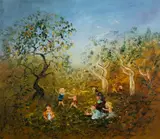 David Boyd, Mother with Children Playing Under Trees, Oil on Canvas