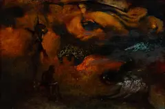 Seated Figure Writing in Landscape by James Gleeson, Oil on Board, sold May 2024