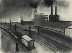 Railway Yards by Robert Dickerson, Charcoal, sold May 2024