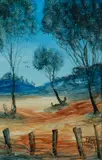 The Fence by Pro Hart, Oil on Card, sold May 2024