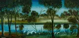 Brolga Billabong by Pro Hart, Oil on Board, sold May 2024